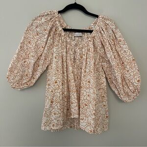 Faithfull the Brand Orange White Floral Printed Blouse